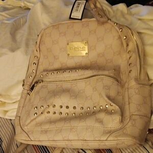 Bebe Cream Woven Leather Backpack